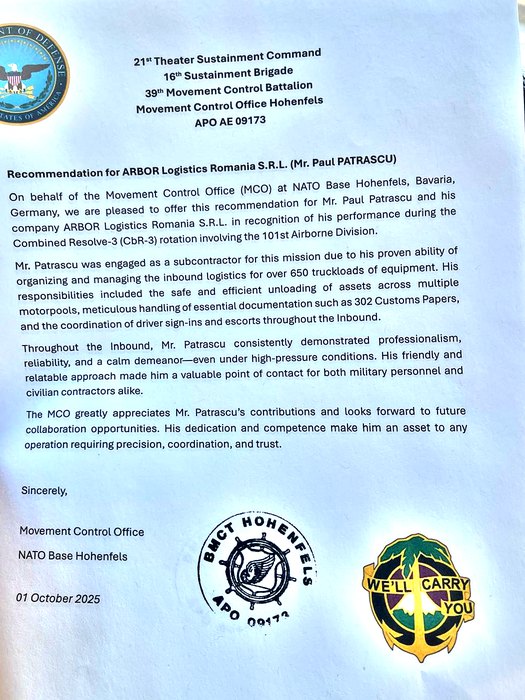 Recomandare Movement Control Office, Baza NATO Hohenfels